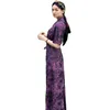 Kvinnor Etniska kläder National Tibetan Costume Kvinnlig Silkklänning Långärmad Vintage Apparel Cheongsam Style Summer Elegant Robe