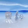 Sterling Silver Vermeil Moissanite Earrings Iced Out Vvs Diamonds S925 Baguette Cushion Stud Earring Hip Hop Luxury Icy Jewelry