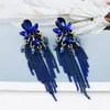 Dangle Earrings Blue Crystal Long Metal Tassel Drop Luxury Vintage Rhinestone Jewelry Accessories For Women 2023 Trend