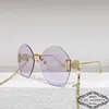 2023 New luxury designer G family's new large frame display face small female star ins net red same frameless chain sunglasses GG1203