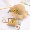 Wide Brim Hats Girl's Beach Princess Hat Sun Visor Children's Flower Straw Bag Set Sunscreen Summer Fashion Casual