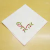 Set of 12 Home Textiles Christmas Dinner Napkins White Hemstitched 100% linen Fabric Table Napkin with Color Embroidered Floral Te345V