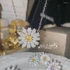 Collier Boucles d'Oreilles SIsi Plaqué Or Blanc 18k Pleine Marguerites Riche Jaune Anneau Ouvert Fleur Délicate Zircon