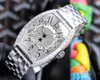 Volledige diamanten wijzerplaat Luxe herenhorloges Tonneau-polshorloge Zwitsers quartz uurwerk Datum Saffierkristal 18k roségoud Roestvrij staal Modieuze horloges Waterdicht