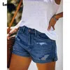 Kvinnors jeans Ladiguard 2023 Sexigt mode rippade denim shorts kvinnor sommar avslappnad kort bantning botten damer vintage strimlade byxor