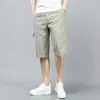 Mäns shorts 2023 Sommarkläder Skörd Jeans Pure Solid Color Cotton Pockets Casual Trend Loose raka mittbyxor