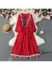 Casual Dresses Spring/Summer Vintage Heavy Industry Ethnic Style Embroidery Colorful Tassel Waist Tie Up Cotton Linen Dress Tourism Vacation