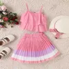 Kleidung Sets 3-7Y Kinder Mädchen Sommer Kleidung Set Baby Strap Sling Tops Bunte Falten Röcke Kinder Mode Outfits 2023 R230805