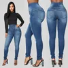 Jeans Femme Denim Pantalon Pantalon Automne Bouton Élastique Plus Trou Lâche Petits Pieds Recadrée Dames