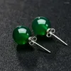Boucles d'oreilles à tige 2023 charme ethnique 925 argent pour femmes perles de Jade vert boucle d'oreille femme calcédoine pierres précieuses bijoux fins