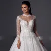 Luxury Dubai Lace Beading Formal High Collar Wedding Dresses Sexy Illusion Back Wedding Bridal Gown Sheer Neck Princess Dress For Bride