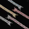 Chains 9mm Miami Cuban Link Necklace For Men Women Iced Out Pink CZ Stone Chain Hip Hop Luxury Fashion Classic Jewelry