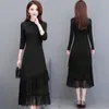 Casual Dresses Knitted Sweater Dress Women's 2023 Autumn/winter Lace With Thickened Long Section Over-the-knee Bottoming Skirt