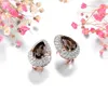 Pendientes traseros genuinos 5,5 quilates plata esterlina 925 chapado en oro rosa cuarzo ahumado Natural piedra preciosa marrón para mujer regalo de joyería