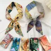 Scarves Oil Painting Artistic Style Narrow Long Silk Scarf Women Luxury Head Neck Satin Bag Ribbon Lady Hair Tie Band