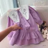 Robes de fille Bébé Filles Robe Décontracté Rose Vêtements D'été 2023 Nouvelles Filles Robe De Princesse Grand Col Rabattu Robe