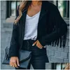 Chaquetas de mujer Chaqueta de gamuza sintética Mujer Motocicleta Solapa Guapo Otoño 2021 Damas Sólido Con flecos Abrigo corto Mujeres Drop Delivery Appar Dhbdj