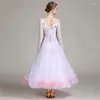 Stage Wear White Ballroom Dance Competition Dress Standard Women Modern Performance Costumes Long Sleeves Big Swing Waltz Dancing Clothes