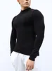 Camisetas masculinas de manga comprida camiseta de gola alta com base de algodão de cor lisa combinando todas as blusas de outono tendência slim fit