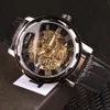 Zwycięzca zegarek na rękę czarny złoty zegar mężczyzna mężczyzna Mężczyźni Relogios szkielet męskie zegarki Top marka luksusowa skórzana zegarek Montre Men Mechanical Watch 230804