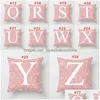 Pillow Case Family 26 Letters Single Side Printing Pink Cushion Er Home Sofa Car Decoration Bedding Supplies Drop Delivery Garden Text Dhgde