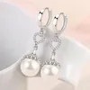 Dangle Earrings Heart Flowers Pearl Crystal Zircon Diamonds Gemstones Drop For Women White Gold Silver Color Jewelry Accessories