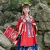 Flickans klänningar 2023 New Child Girl Hanfu Dress Chinese Ming Dynasty Girls Dress Luxury Girls Costume Folk Dance Performance Birthday Present