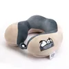 Lindo perro de dibujos animados bordado cuello almohadas memoria algodón en forma de U almohada portátil viaje avión cuello protección almohada