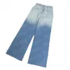 Brief Abzeichen Frauen Jeans Hosen 2023 Design Kordelzug Breite Bein Hosen Mode Hiphop Denim Hose