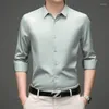 Men's Casual Shirts Korean Fashion Men Long Sleeve Smooth Spring Summer Streetwear Oversized Slim Grey Business Office Social Tops