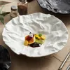 Irregular Round Deep Dinner Plates for Restaurant Porcelain Wrinkle Design Salad Dessert Dishes Deep Plates