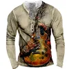 T-shirt męski T-shirt z długim rękawem bawełniany top gitarę muzyczną wzór druku 3D sprężyna i jesień plus luźne fit5xl