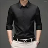 Men's Casual Shirts Korean Fashion Men Long Sleeve Smooth Spring Summer Streetwear Oversized Slim Grey Business Office Social Tops