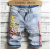 Men Embroidery Blue Jeans Denim Shorts Summer Designer Men's Badge Patckwork Bleached Retro Big Size Letters Patches Pants Trousers 312