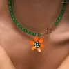 Pendant Necklaces Korea Green Opal Flower Beaded Necklace For Women Aesthetic Trend Cool Charm Clavicle Chain Temperament Fashion Jewelry