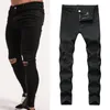 Jeans Masculino Primavera e Outono Preto Slim Fit Calça Jeans Perfurada Elástica Festa Daily Memory H Foam House E Stretch