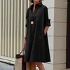 Casual Dresses Spring Long Sleeve Loose Party Autumn Wid Down Collar Button-Up Shirts Dress Women Office Solid Midi