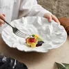 Oregelbundna runda djupa middagsplattor för restaurang Porslin Wrinkle Design Sallad Dessert Rishes Deep Plates