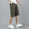 Mäns shorts 2023 Sommarkläder Skörd Jeans Pure Solid Color Cotton Pockets Casual Trend Loose raka mittbyxor