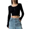 Camisetas Femininas Femininas Casual Decote em V Henley Elegante Cor Sólida Botões Básicos Tops Para Um Ajuste Justo Perfeito Para Sair Ou