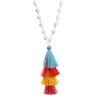 Pendant Necklaces Colorful & Orange Beads Chain Fringe Tassel Necklace Long Style Ethnic Bohemian Jewelry