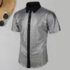 T-shirt da uomo Abbigliamento da uomo Camicia da uomo Costume da discoteca anni '70 Vinatge Colletto rovesciato Paillettes lucide riflettenti Manica corta Abbottonatura