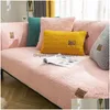 Cushion/Decorative Pillow Solid Color Soft Lamb Wool Sofa Er For Home Thicken Plush Towel Anti-Slip Couch Winter Cushion Drop Delive Dhozk