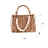 Bolsos de noche de paja y bolsos de mano de verano de ratán hecho a mano para mujer RibbonsSummer Beach Basket Bag Pearl Beads Travel 230804