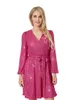 Casual Dresses Women S Sparkly Sequin Mini Dress With Long Sleeves And V-Neckline Featuring A Wrap Style Belted Waist For Party-Ready