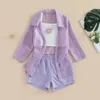 Chaquetas Niños Infantes Bebés Niñas Traje de verano Flor Sin mangas Camisola Elástico Pantalones cortos casuales Gasa Camisa de manga larga Conjunto de chaqueta 3-7T R230805