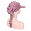 Chapeaux à large bord femmes chapeau couleur unie Bonnets Hijabs mode Turban multicolore plissé queue arc casquette Protection solaire à lacets pour dame