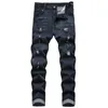 Jeans Masculino Masculino Jeans Rasgado Marca Reto Slim Fit Calças Longas Moda Masculino Stretch Holes Tamanho 42