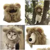 Chat Costumes Drôle Mignon Pet Costume Lion Crinière Perruque Cap Chapeau Pour Chien Halloween Vêtements De Noël Déguisement Avec Oreilles Drop Delivery Ho Dhnxc