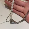 Ras du cou doux Cool perle collier pour femmes couleur argent amour coeur pendentif cou chaînes filles Y2K clavicule bijoux